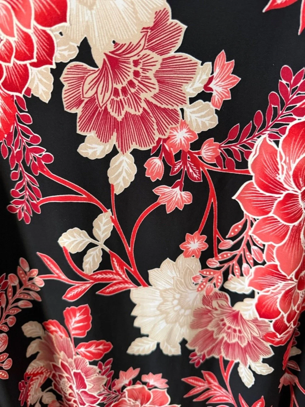 Ruby Rd. Women's Floral Pullover Top Ruffled Edge 3/4 Sleeve Black/red 2X